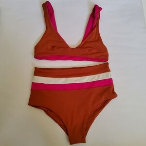 L*Space 2Pcs Set Rebel Portia Stripe Bikini Swimsuit Bottom and Lizzie Top New